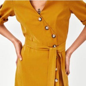 Zara Mustard Button Down Midi Dress Size S